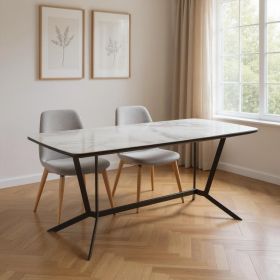 63" Gray White and Black Ceramic and Metal Trestle Base Dining Table