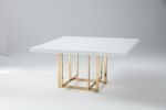 59" White and Gold Wood and Metal Pedestal Base Square Dining Table