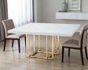 59" White and Gold Wood and Metal Pedestal Base Square Dining Table