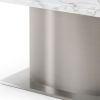 72" Gray White and Silver Marble and Stainless Steel Pedestal Base Dining Table