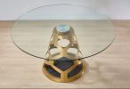 48" Clear And Gold Glass And Steel Pedestal Base Round Top Dining Table