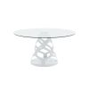 48" Clear And White Glass And Steel Pedestal Base Round Top Dining Table