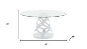 48" Clear And White Glass And Steel Pedestal Base Round Top Dining Table