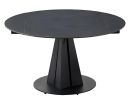 51" Black Stone and Metal Self-Storing Leaf Pedestal Base Round Top Extendable Dining Table