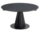 51" Black Stone and Metal Self-Storing Leaf Pedestal Base Round Top Extendable Dining Table