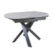 47" Gray and White Ceramic and Metal Self-Storing Leaf Cross Leg Base Oval Extendable Dining Table