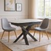 47" Gray and White Ceramic and Metal Self-Storing Leaf Cross Leg Base Oval Extendable Dining Table