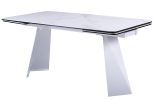 63" White Ceramic and Metal Self-Storing Leaf Pedestal Base Extendable Dining Table