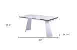 63" White Ceramic and Metal Self-Storing Leaf Pedestal Base Extendable Dining Table