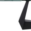 71" Clear and Black Glass and Metal Self-Storing Leaf Sled Base Extendable Dining Table
