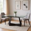 71" Clear and Black Glass and Metal Self-Storing Leaf Sled Base Extendable Dining Table