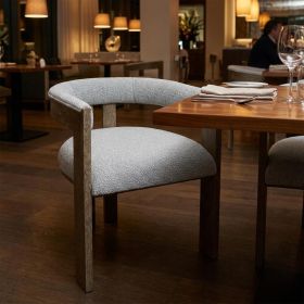 chairGray and Brown Upholstered Boucle Open Back Dining Arm Chair