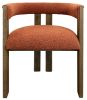 Burnt Orange and Brown Upholstered Boucle Open Back Dining Arm Chair