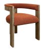 Burnt Orange and Brown Upholstered Boucle Open Back Dining Arm Chair