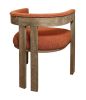 Burnt Orange and Brown Upholstered Boucle Open Back Dining Arm Chair