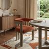 Burnt Orange and Brown Upholstered Boucle Open Back Dining Arm Chair