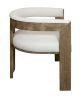 Ivory and Brown Upholstered Boucle Open Back Dining Arm Chair