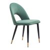 Set of Two Green Black and Gold Upholstered Velvet Open Back Dining Side Chairs