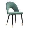 Set of Two Green Black and Gold Upholstered Velvet Open Back Dining Side Chairs