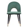 Set of Two Green Black and Gold Upholstered Velvet Open Back Dining Side Chairs