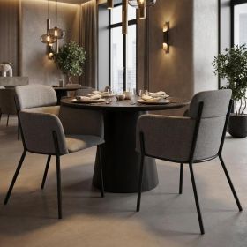 Set of Two Gray and Black Upholstered Faux Leather Dining Arm Chairs