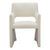 White Upholstered Faux Linen Dining Arm Chair