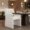 White Upholstered Faux Linen Dining Arm Chair
