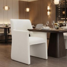 White Upholstered Faux Linen Dining Arm Chair
