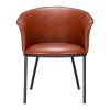 Brown and Black Upholstered Faux Leather Dining Arm Chair