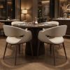 Set of Two Beige and Brown Upholstered Faux Leather Open Back Dining Arm Chairs