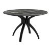 50" Black Faux Marble and Steel Pedestal Base Round Top Dining Table