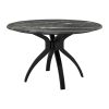 50" Black Faux Marble and Steel Pedestal Base Round Top Dining Table