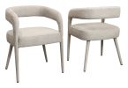 Set of Two Ivory Upholstered Linen Open Back Dining Side Chairs