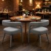 Set of Two Dark Gray Upholstered Linen Open Back Dining Side Chairs