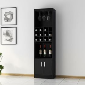 71" Black Wood Bar Cabinet With Two Doors