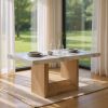 70" White and Natural Faux Marble and Wood Pedestal Base Dining Table
