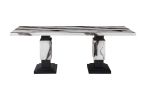 82" Black and White Faux Marble and Wood Double Pedestal Base Dining Table
