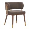 Brown and Walnut Upholstered Faux Leather Curved Back Dining Arm Chair