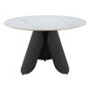 48" White and Black Faux Marble and Steel Pedestal Base Round Top Dining Table