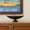 14" Black And Gold Aluminum Oval Pedestal Centerpiece Bowl