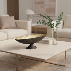 14" Black And Gold Aluminum Oval Pedestal Centerpiece Bowl