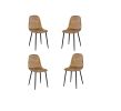 Set of Four Brown and Black Suede and Metal Dining Side Chairs
