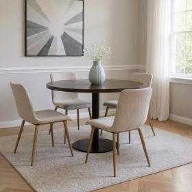 Set of Four Beige and Gold Upholstered Fabric Dining Side Chairs