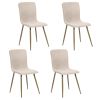 Set of Four Beige and Gold Upholstered Fabric Dining Side Chairs