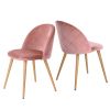 Set of Two Rose and Oak Velvet and Metal Dining Side Chairs