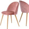 Set of Two Rose and Oak Velvet and Metal Dining Side Chairs