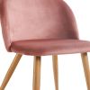 Pink and Oak Velvet and Metal Dining Side Chair