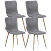 Set of Four Dark Gray and Gold Fabric Dining Side Chairs