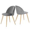 Set of Two Gray and Oak Velvet and Metal Dining Side Chairs