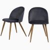 Set of Two Charcoal and Brown Upholstered Velvet Dining Side Chairs